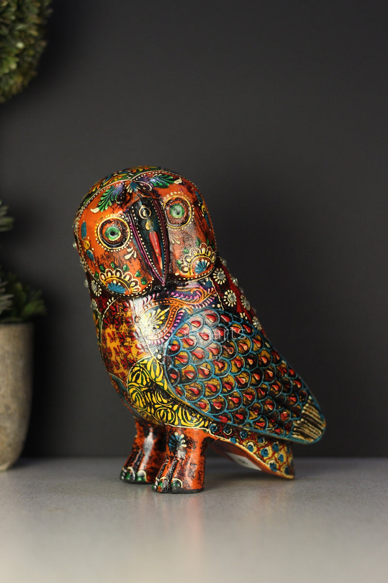 Wooden Owl  Embossed Painted
