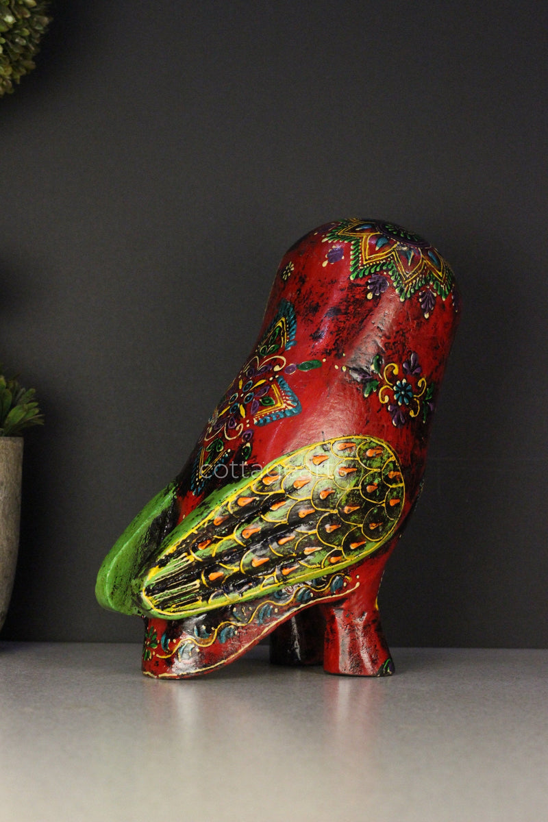 Wooden Owl  Embossed Painted