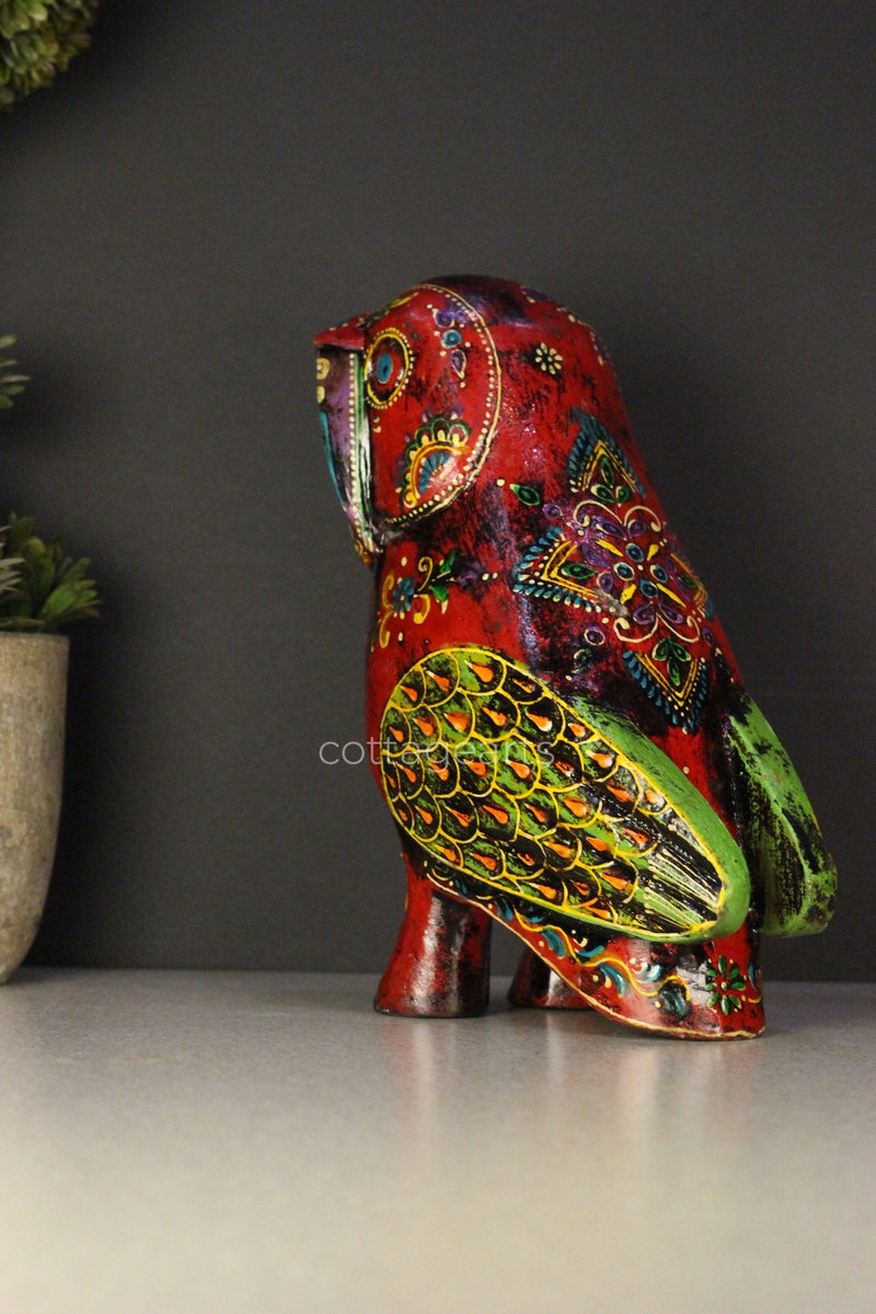 Wooden Owl  Embossed Painted