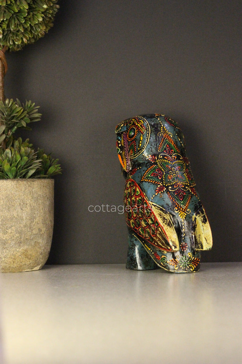 Wooden Owl  Embossed Painted