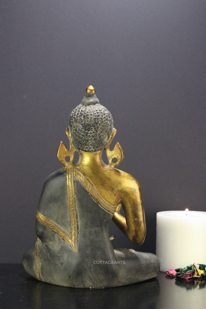 Brass Buddha Statue Rustic Finish 9 "