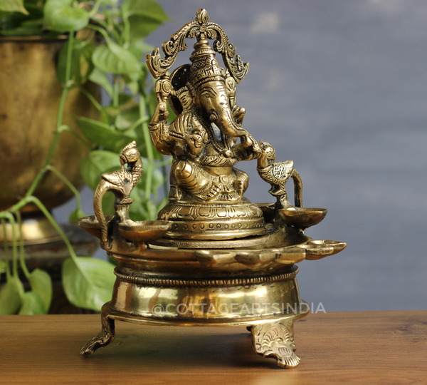 Brass Ganesha Deepam 10" Ganesh Deepak